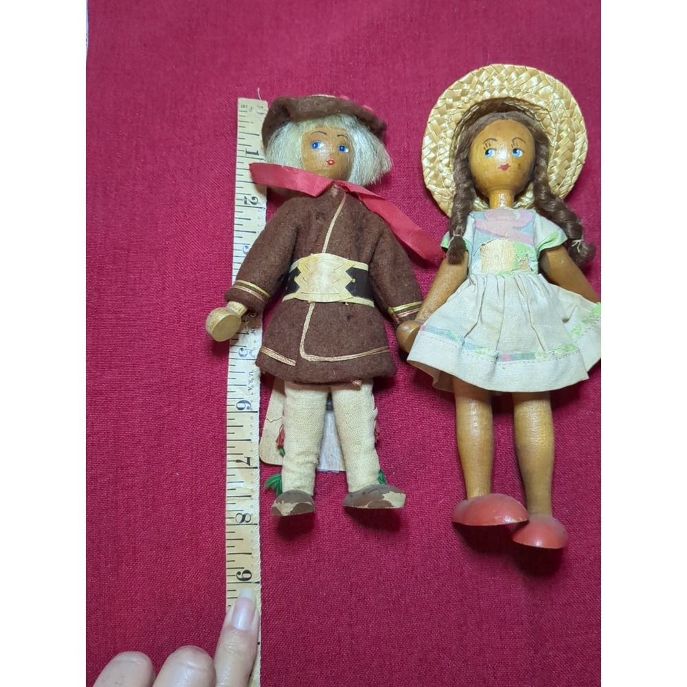 50s-60s Wooden Peg Dolls Polish Boy & Girl Traditional Folk Art - Picture 7 of 7